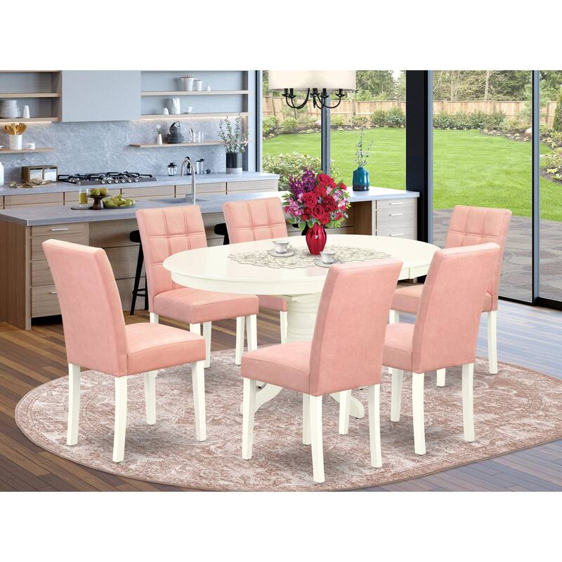 East West Furniture Kitchen Set Consists of an Oval Dining Table and Chairs, Linen White (Pieces Options) - AVAS7-LWH-42