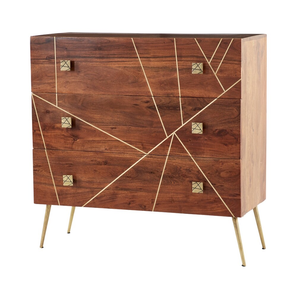 Studio 350 Rectangular Wood Dresser With Gold Metal Abstract Patterned Inlay And Base 36" X 36" - 36 x 16 x 36 (36 x 16 x 36 - Brown)