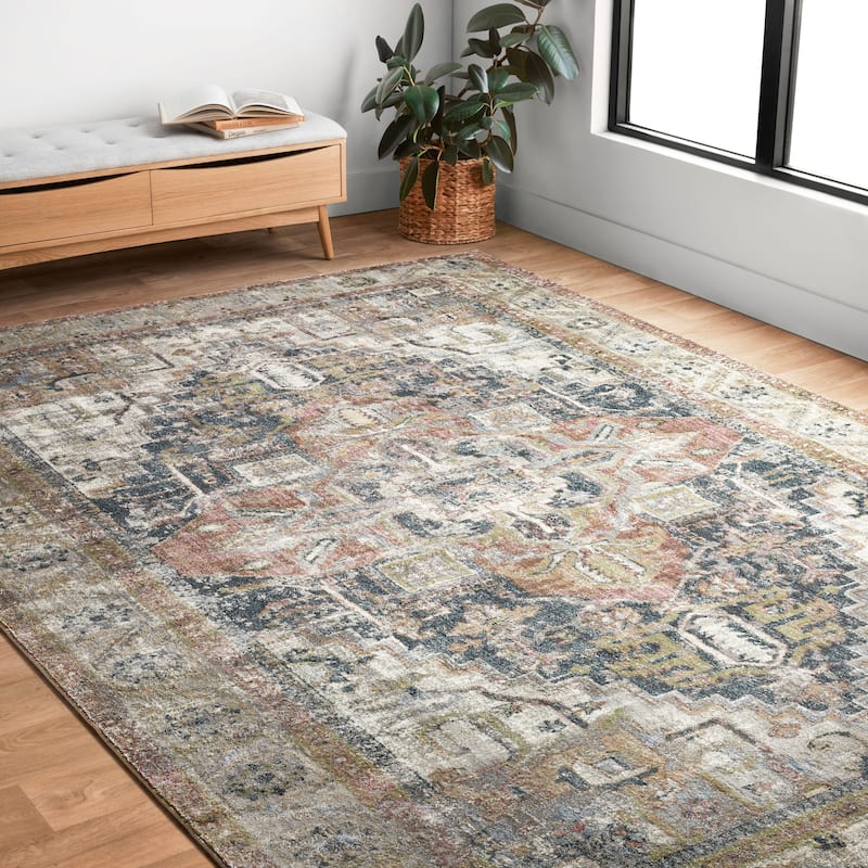 Alexander Home Contessa Distressed Vintage Medallion Rug - 6' 7" x 9' 2" - Ivory/Multi