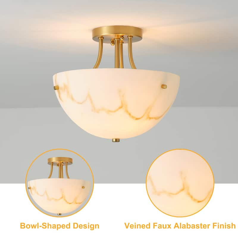 Starsky 2-Light Bowl Veined Faux Alabaster Semi Flush Mount
