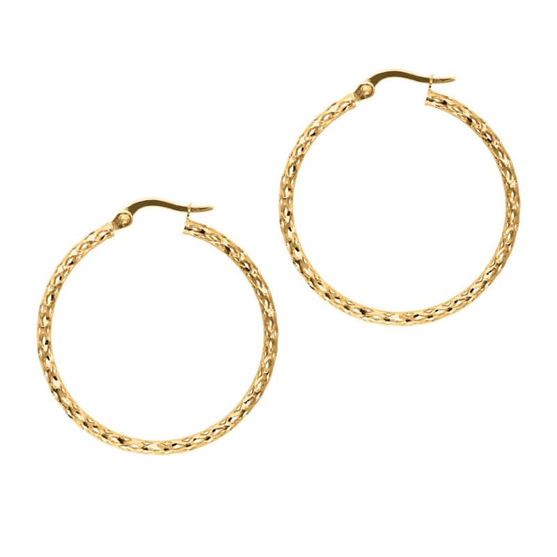 Curata 10k Yellow Gold 30x2mm Heavy Diamond-cut Hoop Earrings