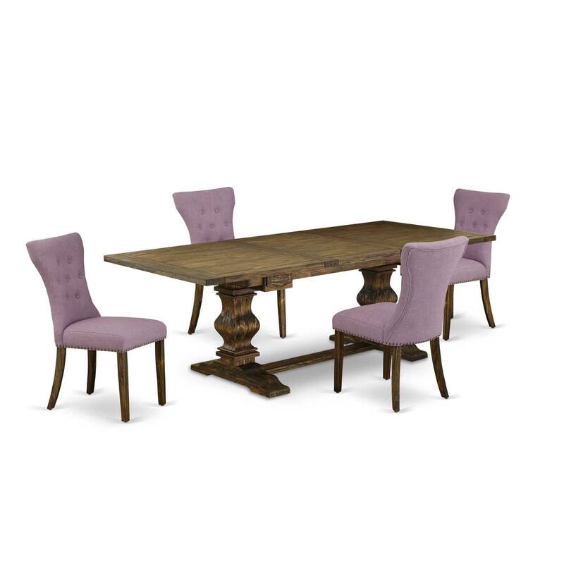 City Chic Dining Table Set - 4 Linen Fabric Chairs - Brown Oak Finish Kitchen Table - 92
