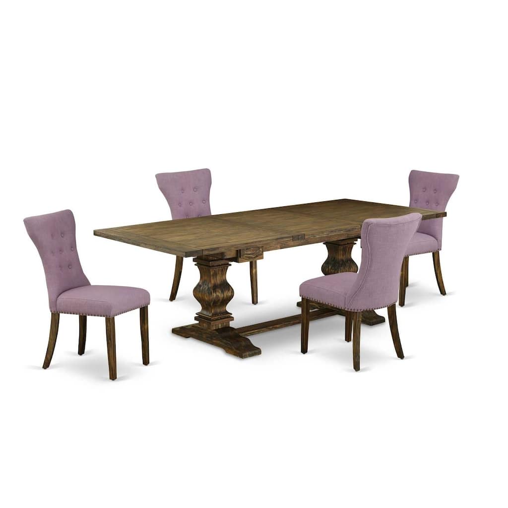City Chic Dining Table Set - 4 Linen Fabric Chairs - Brown Oak Finish Kitchen Table - 92
