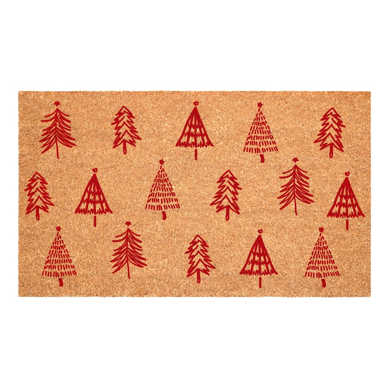 HomeRoots 24" X 36" Brown And Red Christmas Trees Outdoor Coir Door Mat - 24.00' X '36.00