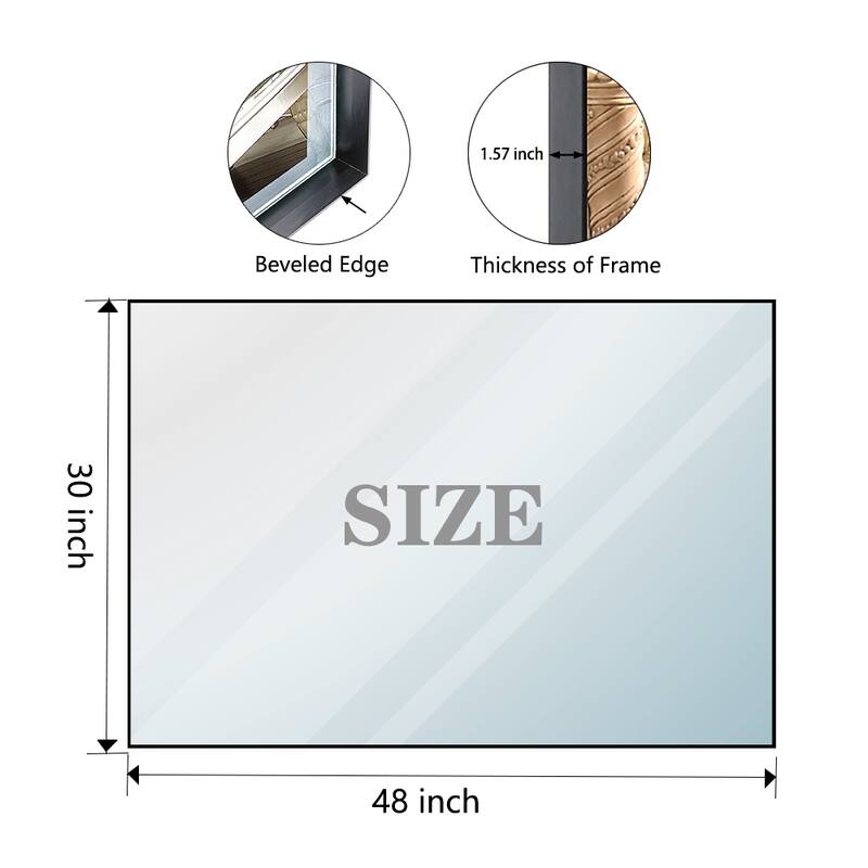 Glossy Black Modern Aluminum Framed Wall Mounted Bathroom Vanity Rectangular Mirror