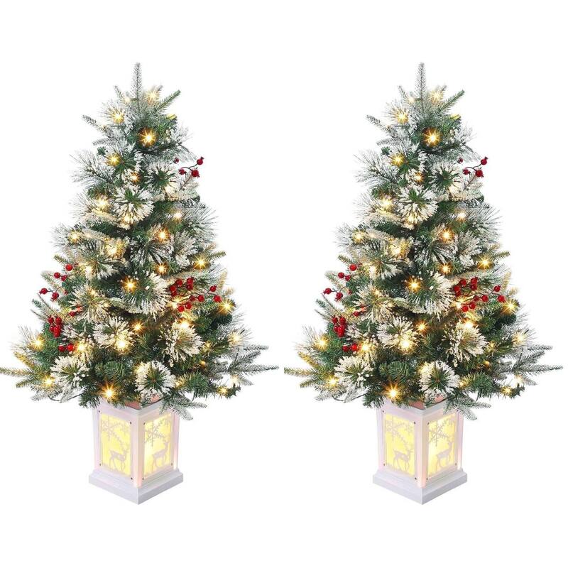 3 Ft Artificial Pre-Lit Christmas Tree, Deer lightbox Box - Green 2 pcs