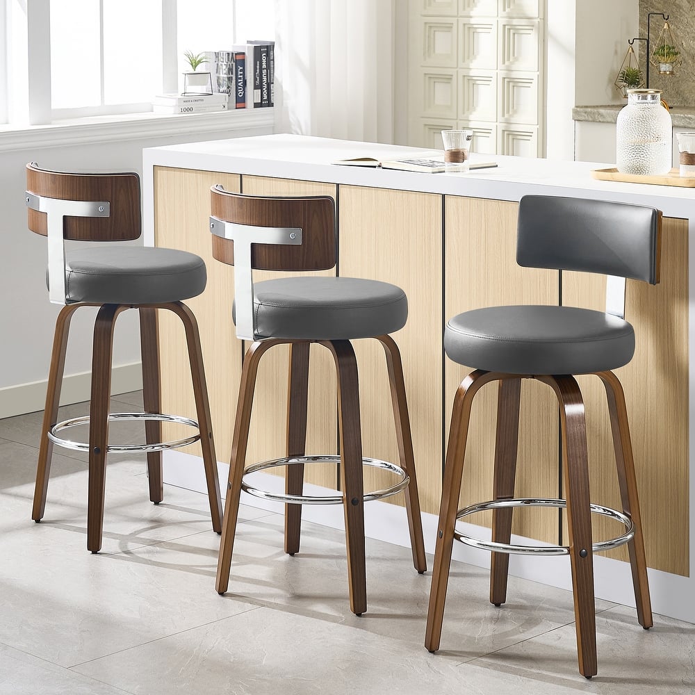 Upholstered Wood Swivel Bar/ Counter Stools, Set of 3