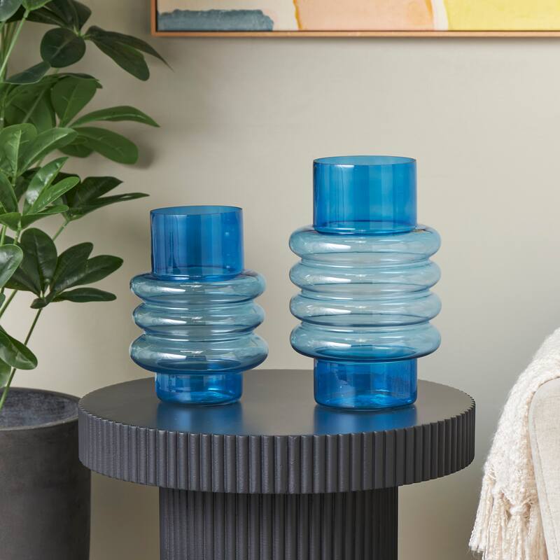 Blue Glass Ombre Bubble Decorative Vase (Set of 2) - Blue