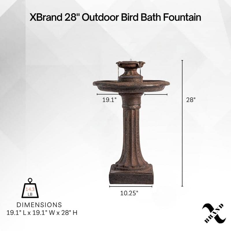 Classic 1-tier bird bath water fountain in brown resin - ideal for outdoor gardens and patios.