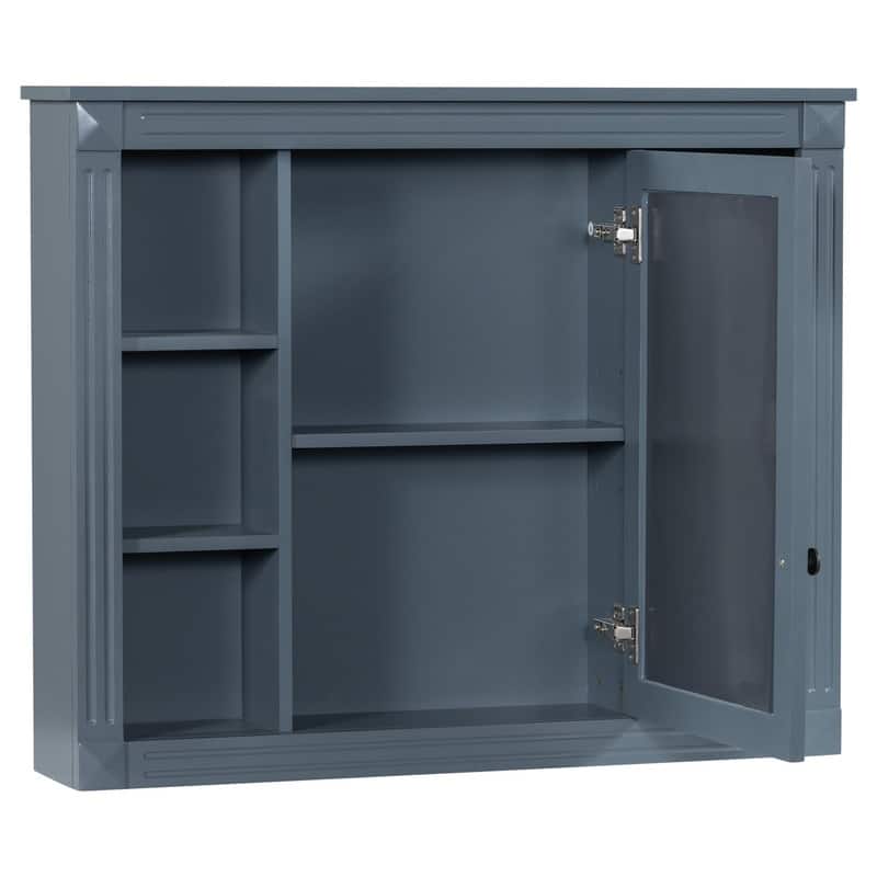 35" x 28" Wall-Mounted Medicine Cabinet, Modern Bathroom Mirror Storage Cabinet with 6 Open Shelves