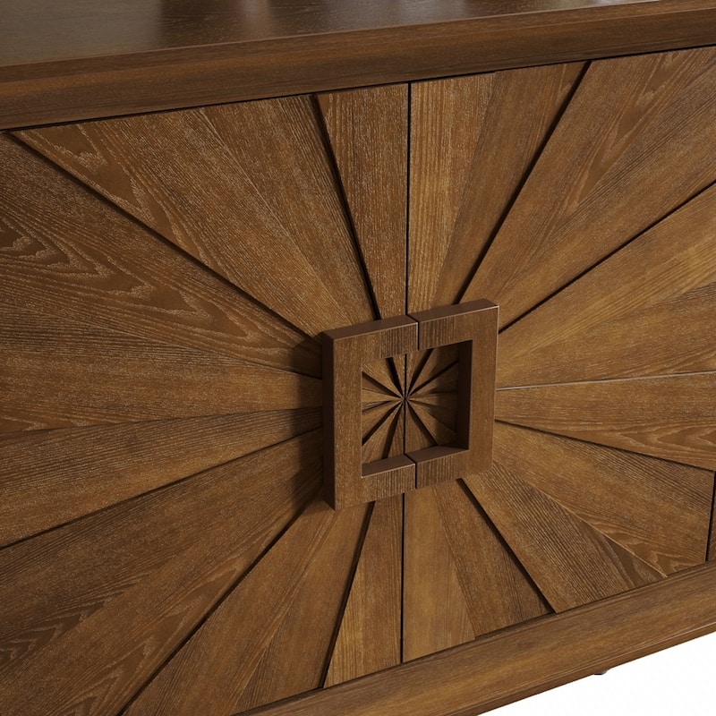 Carved Flower Door Large Storage Cabinet With Metal Handle