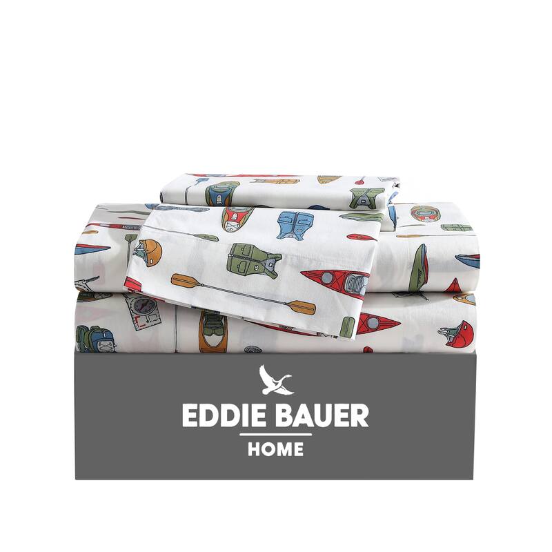 Eddie Bauer Printed Cotton Percale Deep Pocket Sheet Set - Twin - Kayak Adventure