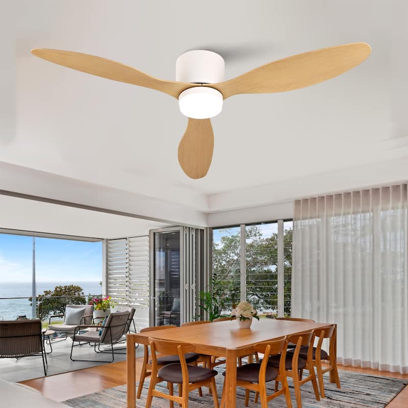 52-inch Ceiling Fan with Light, Ultra-Slim Flush-Mount Design, 3 ABS Plastic Blades, Remote Control Included