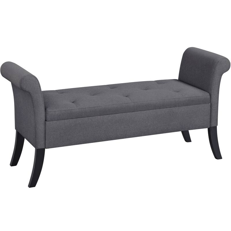 Yaheetech Modern Fabric Tufted Storage Bench with Cushioned Ottoman - Dark Gray