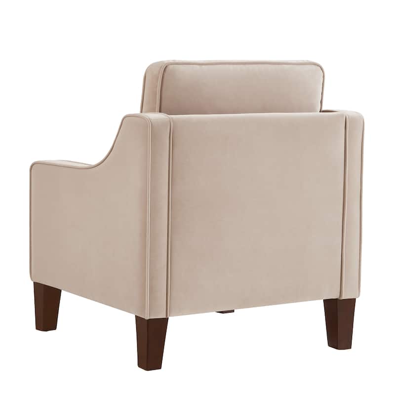 Taupe Modern 29" Velvet Upholstered Arm Chair with Wooden Legs for Living Room