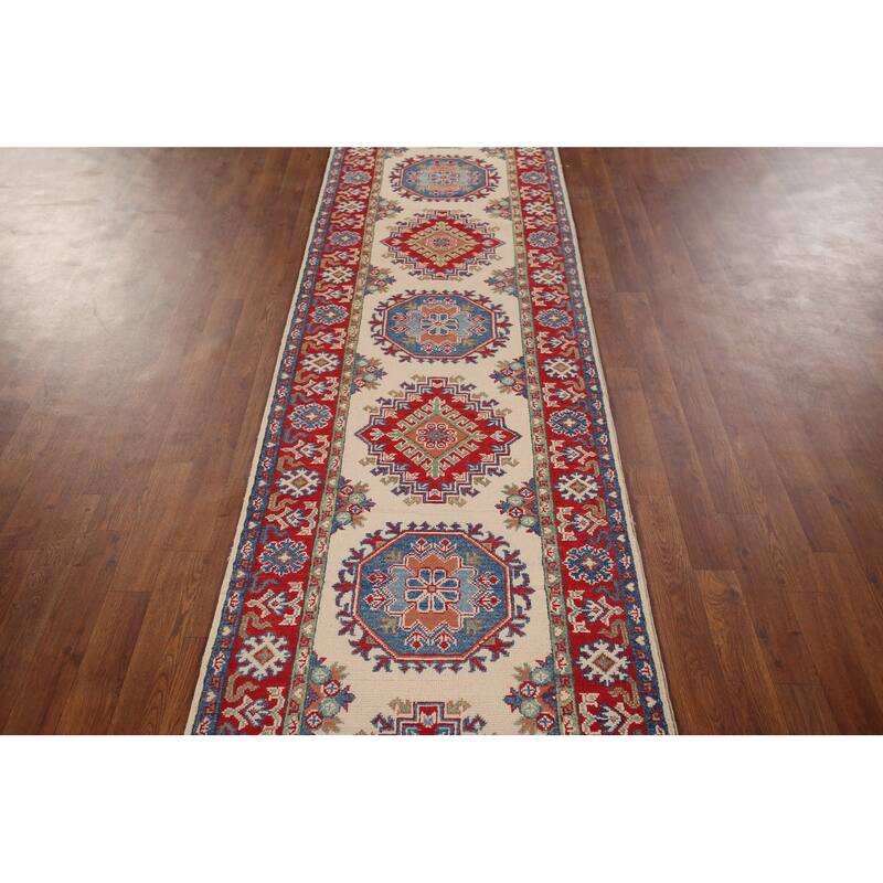 Kazak Oriental Runner Rug Hand-Knotted Traditional Beige Wool Carpet - 2'8" x 25'4"