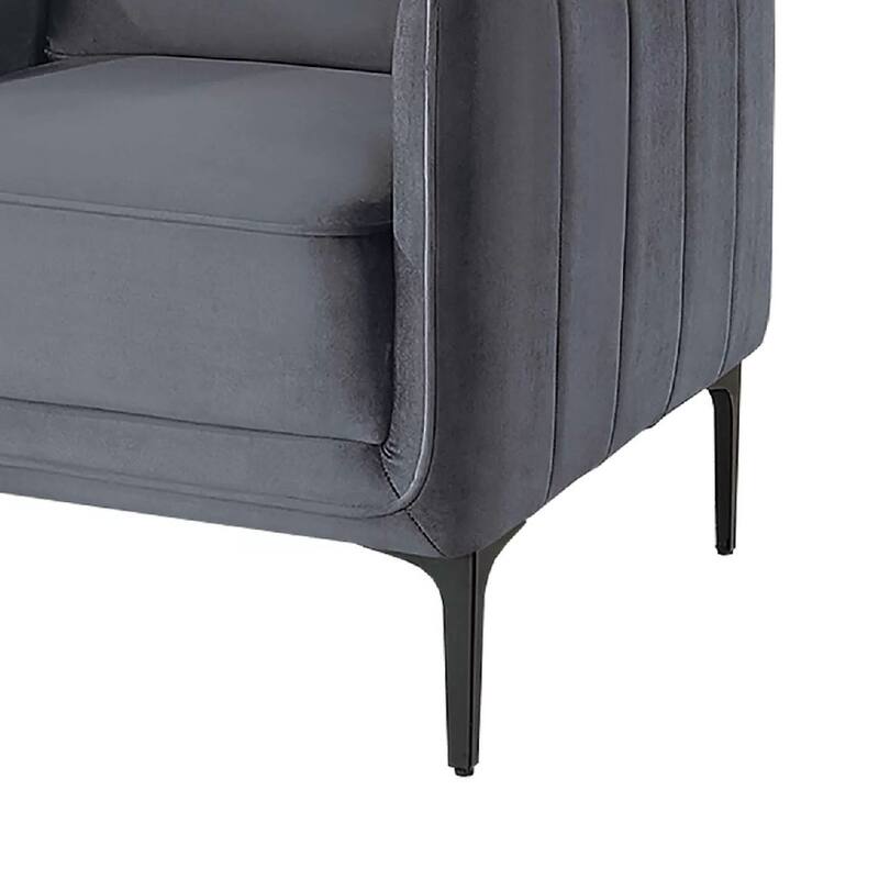 Reniz Accent Club Chair, Gray Velvet, Foam Cushions, Metal Legs