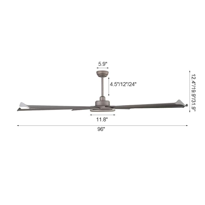 MLiAN 96 In. 6 Aluminium Blades Indoor Ceiling Fan with Light Kit and Remote - 96"