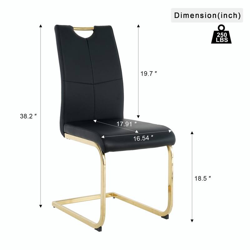 Modern Dining Chair Set - Faux Leather Padded Seats, Gold/Silver Metal Legs