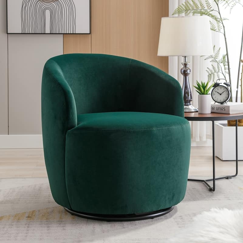 Velvet Fabric Swivel Barrel Chair with Black Powder Coating Metal Ring