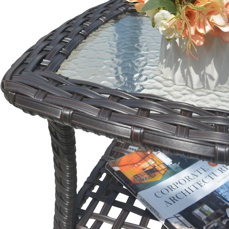 OVIOS 3-piece Rattan Wicker Rocking Swivel Chair Set