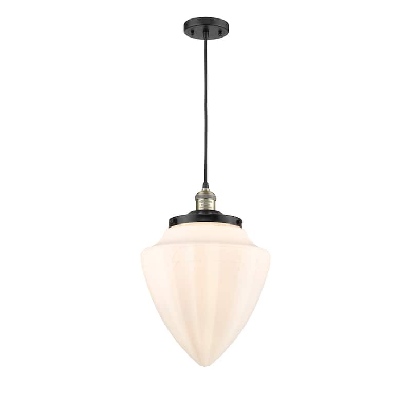Innovations Lighting Franklin Restoration Bullet - 1 Light 12" Cord Hung Mini Pendant - Matte White/Black Antique Brass