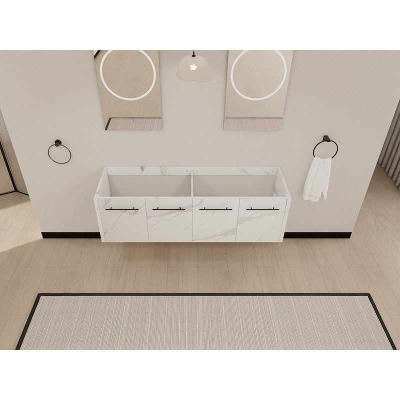 Modern 60 Inch Wall-Mounted Bathroom Vanity Base with Soft-Close Doors, No Sink Included