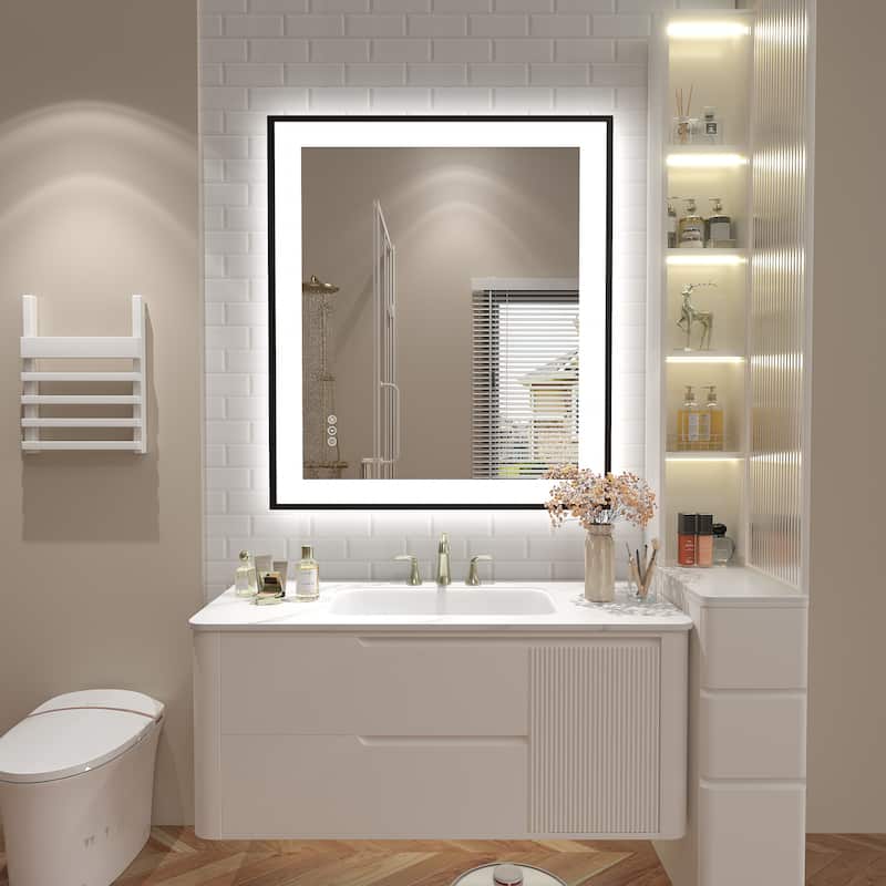 Front & Back LED Anti-Fog Tempered Glass Framed Bathroom/Vanity Mirror 3-Year Warranty