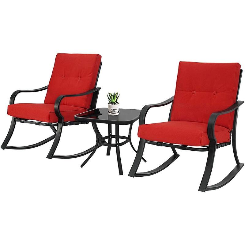 Solaura Metal Outdoor 3-piece Rocking Bistro Set - Red