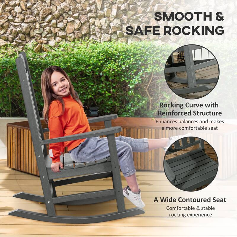Outsunny 2 Pieces Outdoor Rocking Chair, All Weather-Resistant HDPE Rocking Patio Chairs with Rustic High Back, Armrests