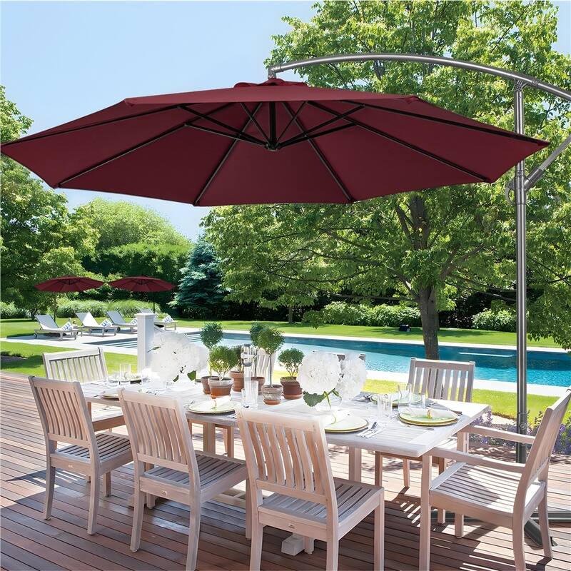 Yaheetech 10 Ft Patio Offset Umbrella Outdoor Hanging Cantilever Umbrella with Crank & Cross Base