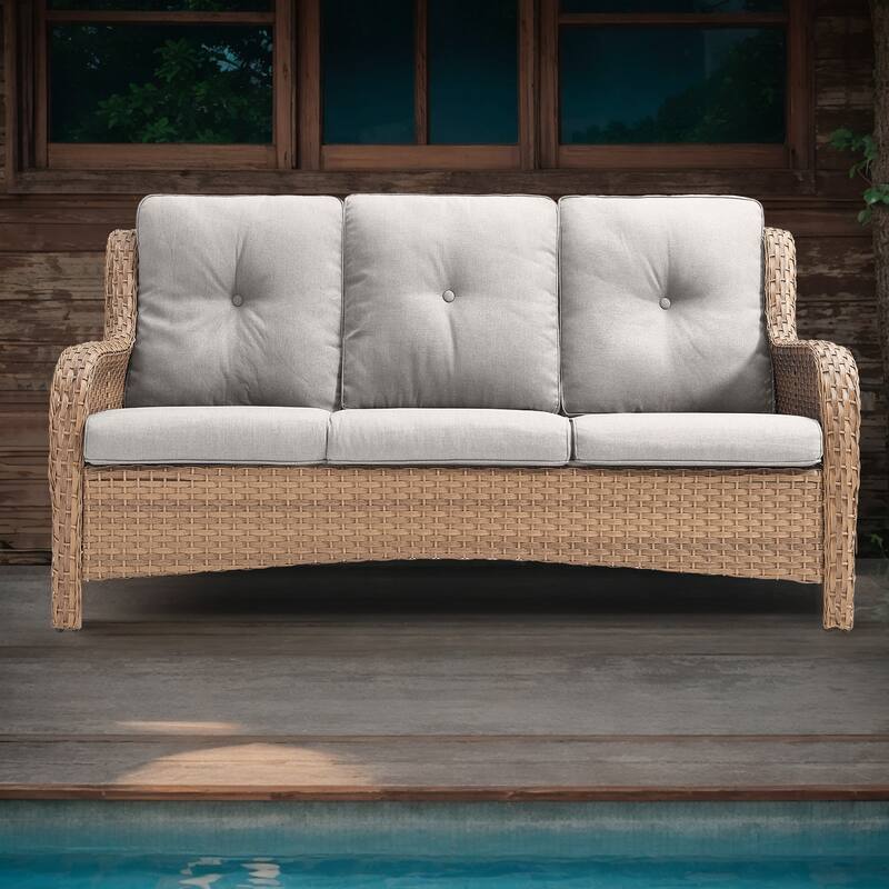 Pocassy 3-Seat Sofa Wicker Sofa PE Rattan - Yellow - Beige