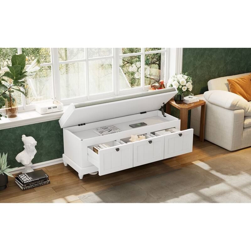 Fluted Entryway Bench with Storage