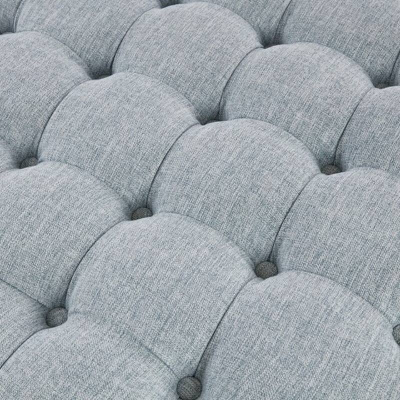 Roomfitters Skirted Tufted 32" Round Ottoman with Pleated Fabric Design, Upholstered Cocktail Ottoman for Living Room