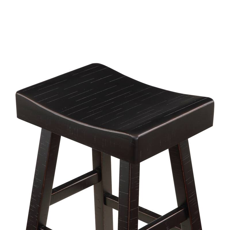 Casy 25 Inch Counter Height Stool, Saddle Seat, Black Solid Rubberwood