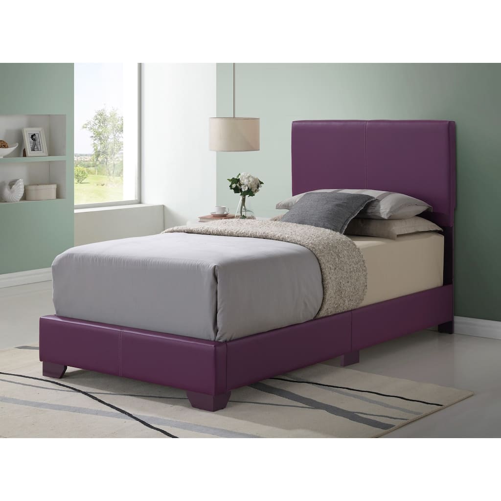 Faux Leather Upholstered Panel Twin Bed - 81" - Purple