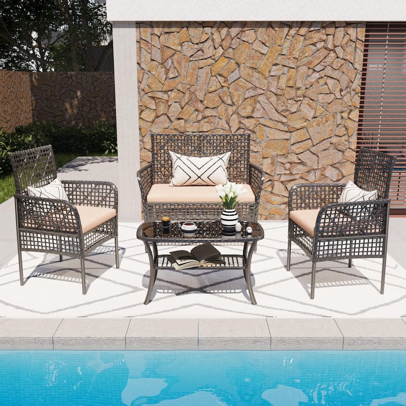 4 Pieces Outdoor Patio Furniture Set - Beige
