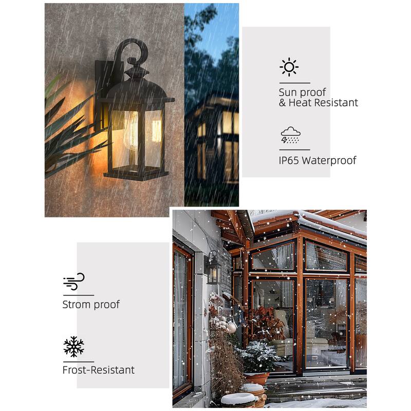 1-Light Exterior Waterproof Wall Sconce,E26 Socket Front Porch Lights,Anti-Rust Matte Black Finish with Seeded Glass Lampshade