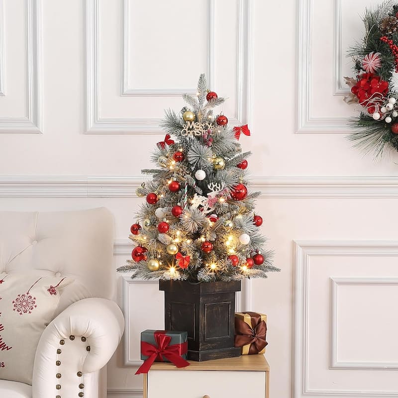 3 Ft Pre-Lit Christmas Tree, Artificial Christmas Trees with Base, Xmas Trees with 78 LED Lights