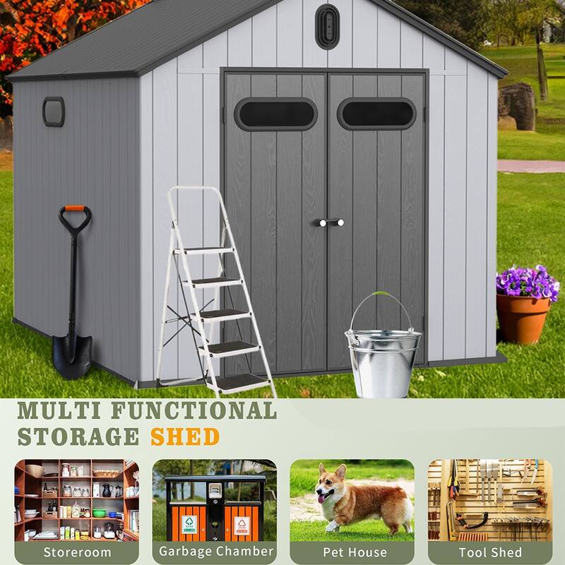Large 8' x 10' Outdoor Plastic Resin Storage Shed w/Floor &Lockable - 8*10ft