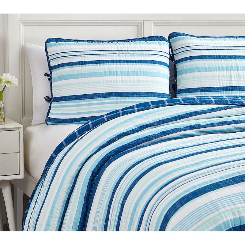 Coastal Stripes Soft Cotton Reversible Quilt Set