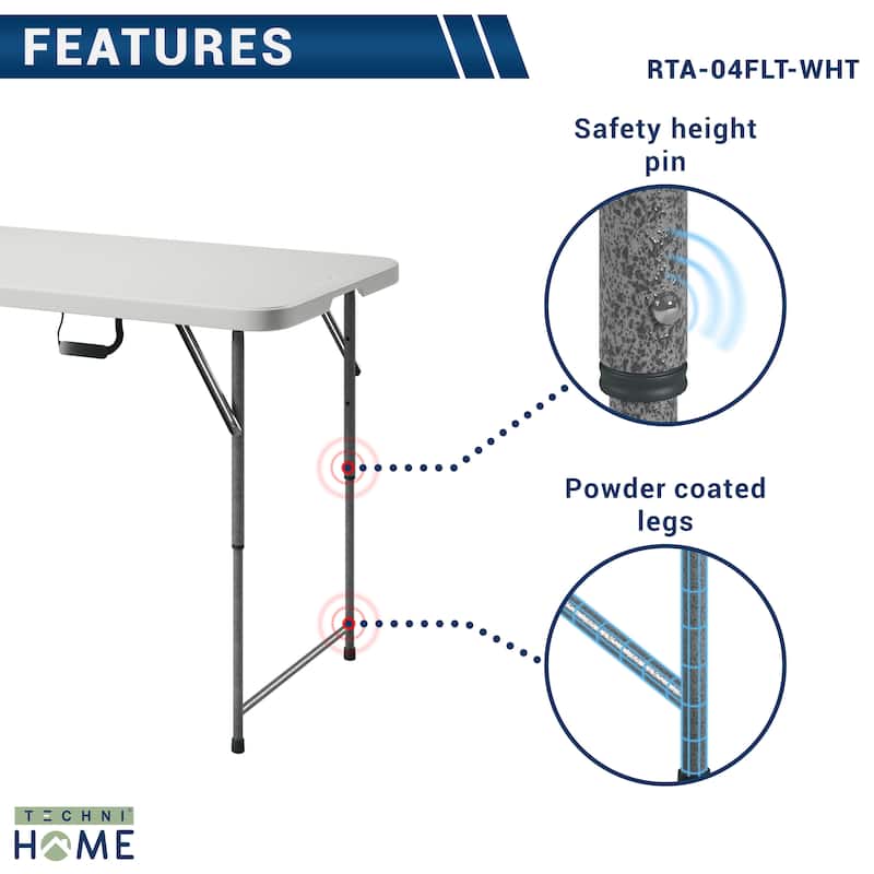 Indoor Outdoor Granite White Adjustable Height Folding Table with Easy-Carry Handle