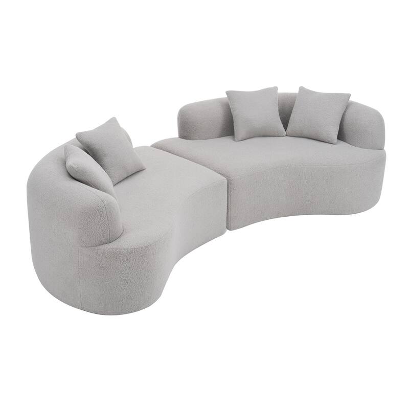 Chaise Lounge Set of 2 Convertible Curved Deep Seat Sectional Sofa, Teddy Velvet Fabric Full Compression Sponge Couch