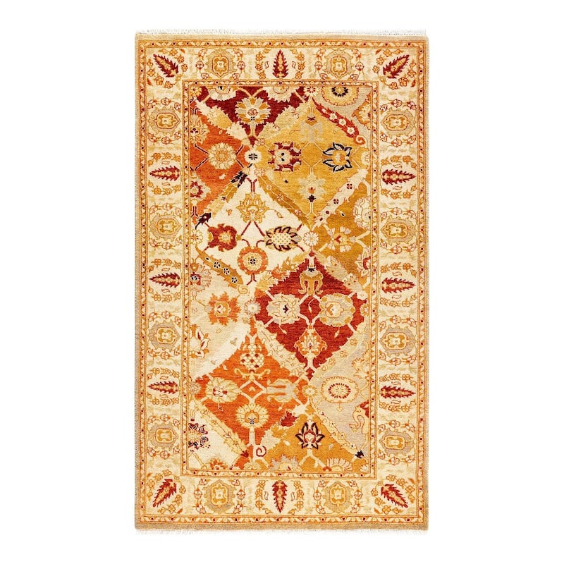 Overton Hand Knotted Wool Vintage Inspired Traditional Ottoman Yellow Area Rug - 3' 2" x 5' 4"