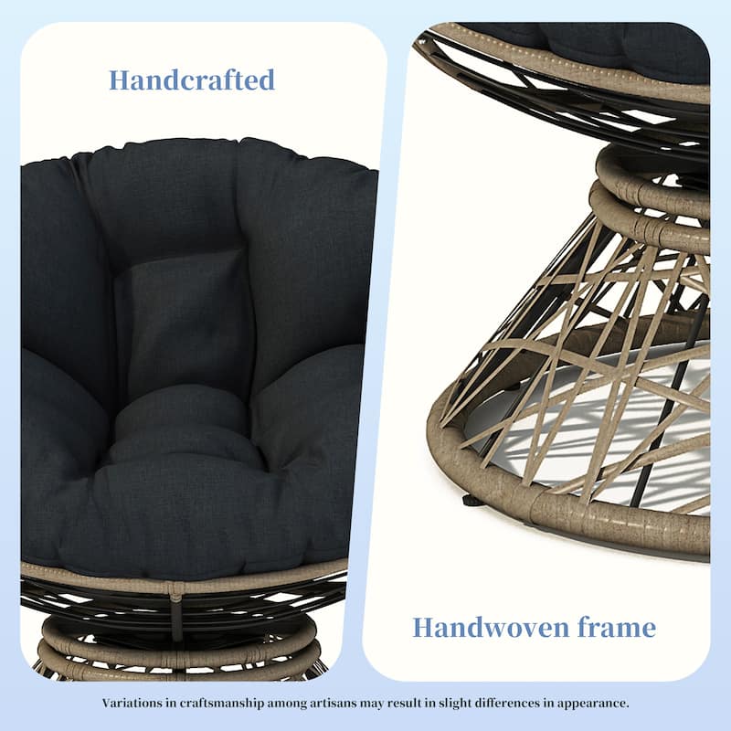 Polypropylene Wicker Swivel Lounge Chair with Thick Cushion and 360° Rotation