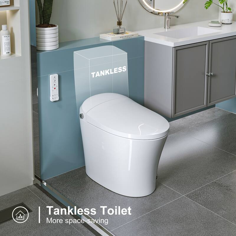 HOROW Elongated Smart Bidet Toilet Tankless Dual Flush Heated Seat Remote White - N/A