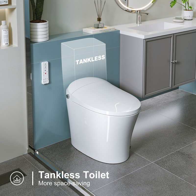 HOROW T16 Tankless Elongated Smart Bidet Toilet with Heated Seat, Warm Water Washing and Remote Control - 12" Rough in