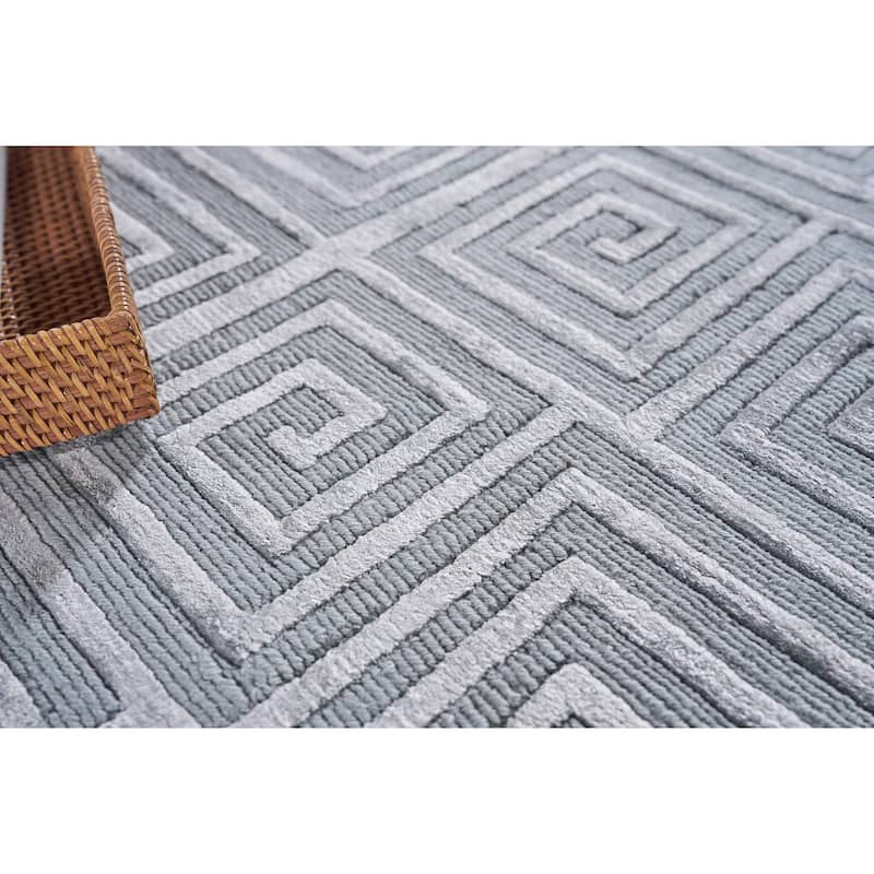 EXQUISITE RUGS ONE-OF-A-KIND Metro Velvet Collection Hand Knotted Aqua Rug - 10'x14'