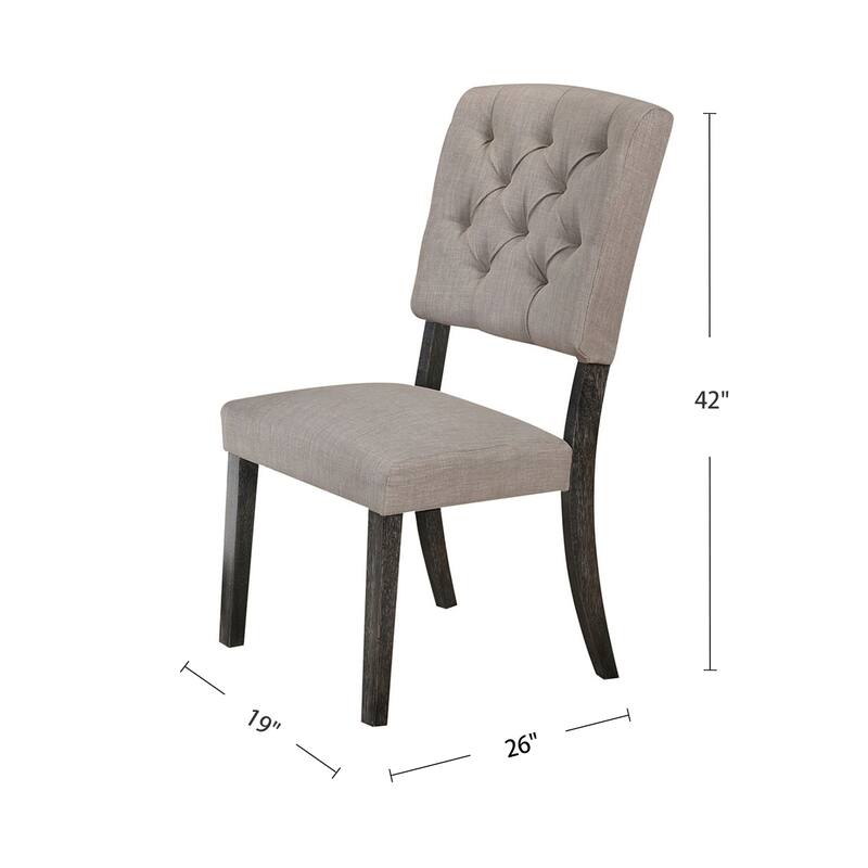 Set of 2 Side Chairs with Fabric Padded Seat and Back, Beige and Weathered Gray Oak