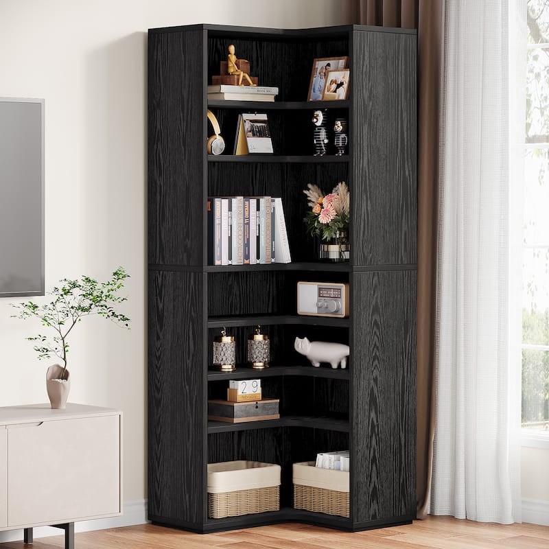 9-Tier Corner Shelf, 65" Tall Modern Corner Bookshelf Bookcase - Black